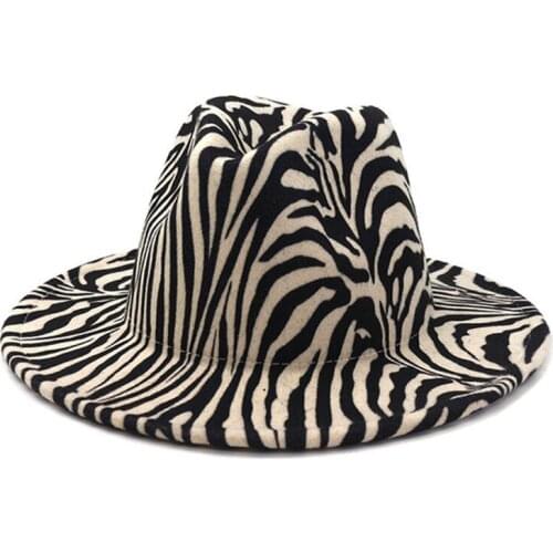 Richkeda Store New 2021 Fedora Hat Women Men Zebra Pattern Print Casual Vintage Winter Hats Designed Outdoor Luxury Fascinator