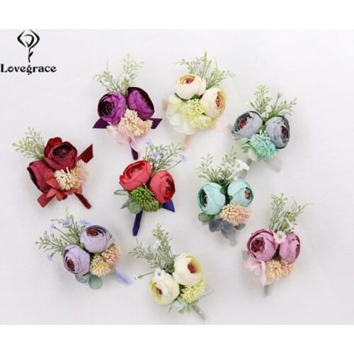 Lovegrace Men Boutonniere Bridesmaids Wrist Corsage Wedding Groomsmen Boutonniere Sister Corsages Flower Wedding Dress Accessory