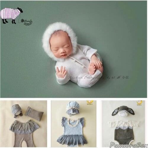 Newborn Photography Props Bunny Hat+Rompers Set Clothes Baby Boy Girl Boy Photo Shoot Outfits Costume foto Shooting Accessories