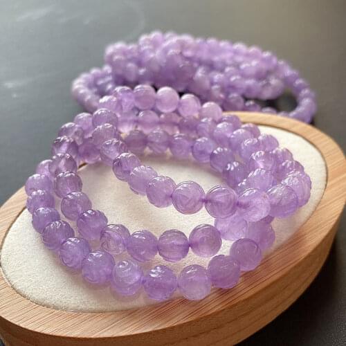 Natural Lavender Amethyst Purple Quartz Round Clear Lotus Beads Bracelet 8mm Gemstone Wealthy Stone AAAAAA