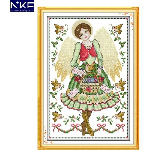 NKF Angel Girl Cross Stitch Home Decor Painting Counted Printed on Canvas Embroidery Stamped Kits Chinese Cross Stitch Set