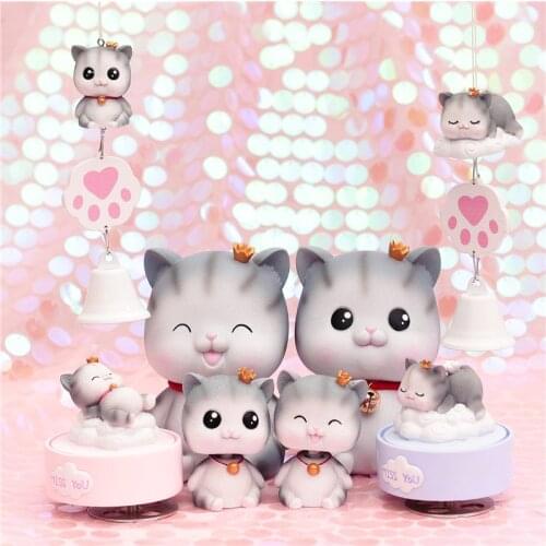 New Style Grey Cat With Bell Figurines Christmas Gift Cute Cats Money Box Luxury Kitten Music Box Cats Wind Chime Home Decor