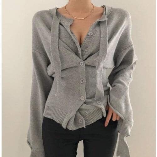 Single Breasted Collect Waist Irregular Long Sleeve Sweater Simple Solid Color Cardigan Sweaters for Women Spring 2021 Clothing