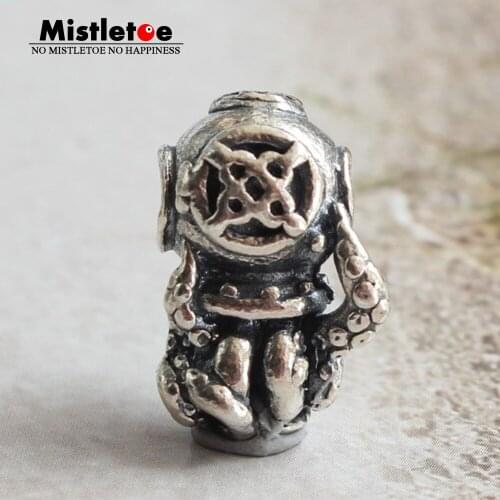 Mistletoe 925 Sterling Silver Designer Octopus in a helmet charm Bead Fit European 3.0mm Bracelet Jewelry Small Hole