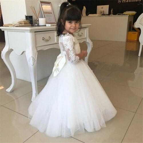 White Flower Girl Dresses Half sleeve Lace Applique Fluffy Tulle Pageant Holy Communion Little Girls Birthday Party Dresses