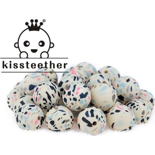 Kissteether 20PC Silicone Leopard Print Bead Food Grade Teether Round Printing 12/15mm DIY Crafts Baby Teether Safe Rattle Beads