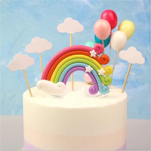 Rainbow Cake Topper for Birthday Party Kids Cake Decoration Tools Cloud Cake Flags Cupcake DIY Baby Shower Dessert Table-S