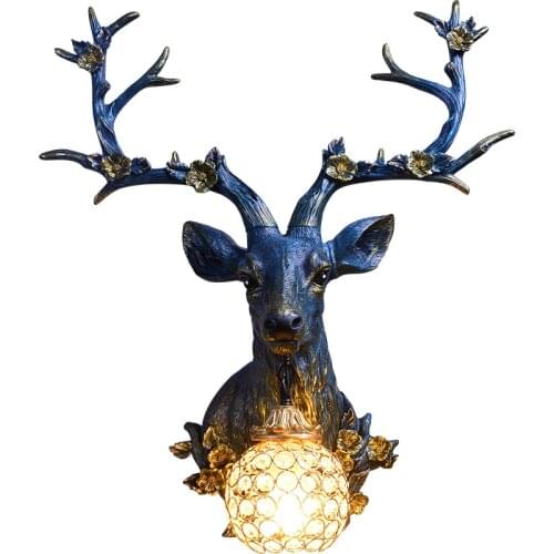 Luxury Art Resin Deer Head LED Wall Lamp Loft Living Room Background Wall Lighting Fixtures Bar Corridor Aisle Decor Wall Light