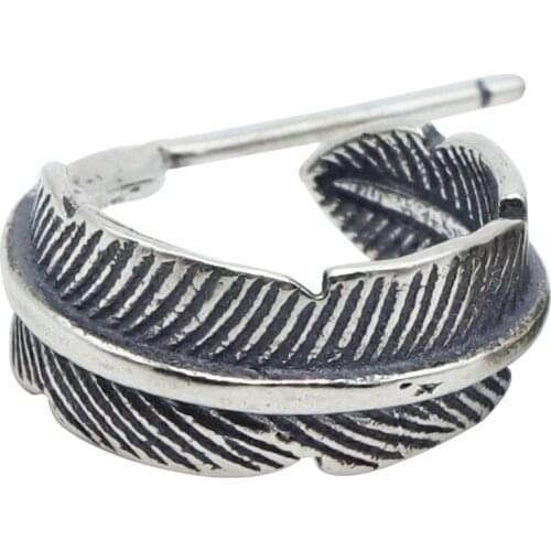 E06 S925 sterling silver earrings personality retro fashion wild punk hip-hop style feather simple girl birthday gift new hot