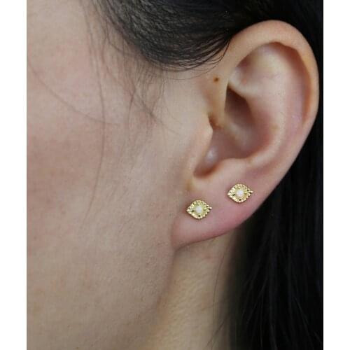 Mini Chic Opal Evil Eye Stud Earring 100% Sterling Silver Simple Small Lucky Piercing Ear Jewelry For Women Girls Cute Brincos