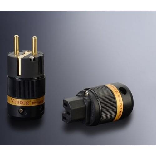 P-001 1 Set Viborg HiFi EU Standard Power Connector Plug + IEC Connector Pure Red Copper OFC/Gold/Rhodium/silver plated