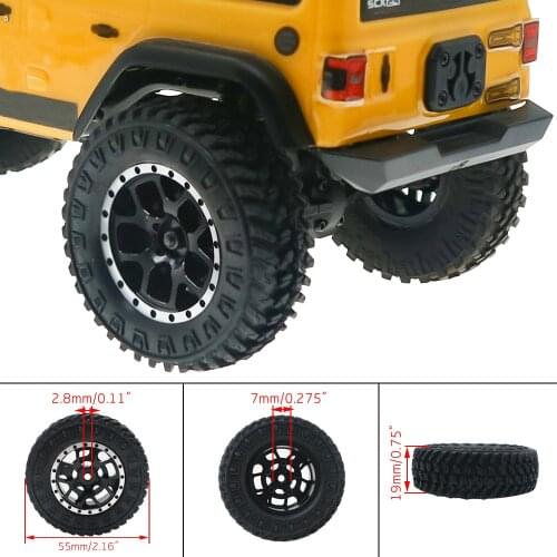 Alloy 4pcs 7mm hex wheel rim+rubber tire 1.3”wheel bead lock style no glue needed for Axial 1-24 SCX24 Panda tetra etc crawlers