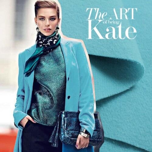 High quality Blue cut velvet woolen fabric coat fabric W1H32