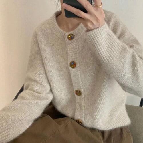 Spring and Autumn Fashion New Long Sleeve Round Neck Solid Color Sweater Women Western Style Loose Knit Cardigan Jacket