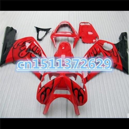 High quality fairing kit for 2003 2004 Kawasaki ZX6R Ninja 636 black flames in red WEST 03 04 Fairings set D