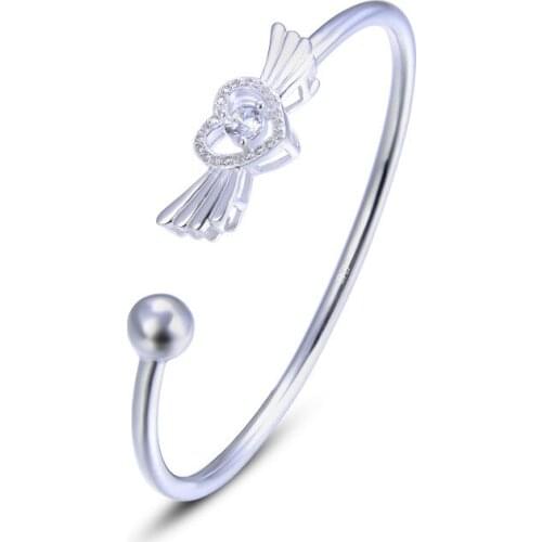 YJAS001767 New Fashion S990 Sterling Silver Bracelet Love Inlaid Zircon Bracelet Girl Student Opening Bangles Jewelry