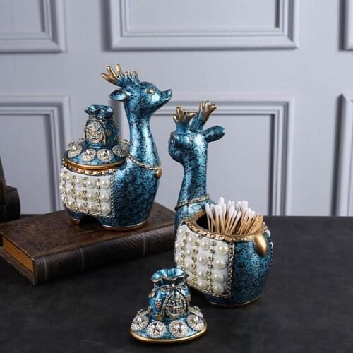 Fun retro deer elephant resin toothpick holder Creative imitation pearl decorative cotton swab box toothpick box