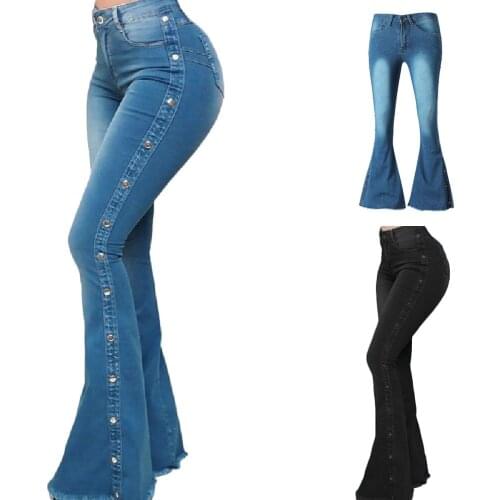 Women Denim Flare Pants Ladies Sexy Slim High Waist Skinny Wide Leg Jeans Summer Pocket Long Trousers S M L XL 2XL 3XL 4XL 5XL