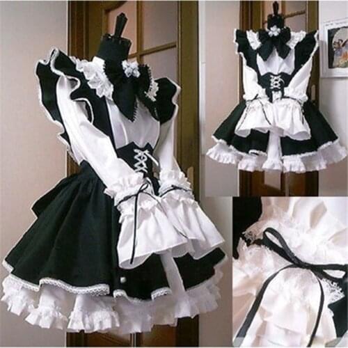 Women Black Cute Lolita Maid Outfit Costume Girls French Maid Dress White Apron Cafe Dresses Anime Party Cosplay Costumes