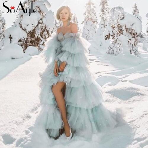 SoAyle Sweetheart Tulle TUTU Chic Layered Blue Prom Dresses Off the Shoulder Cake Dress Girls Evening Gowns