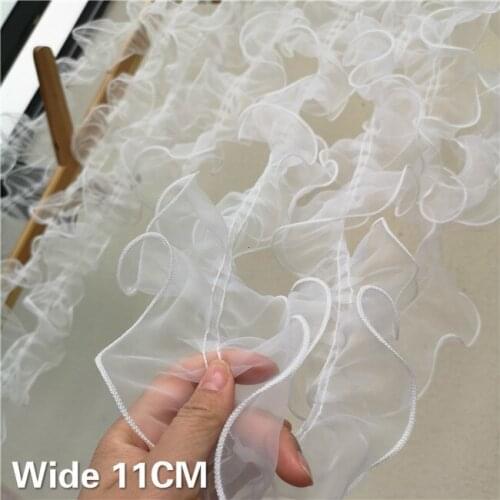 11cm Wide Tulle White Black 3d Organza Guipure Lace Fabric Pleated Ribbon Ruffle Trim Wedding Dress Diy Crafts Sewing Supplies