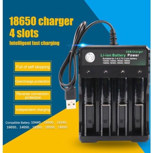 18650 Li-ion Battery Charge Black 4 Slots 4.2V for 18650 18500 16340 14500 18350 Charging Rechargeable Battery