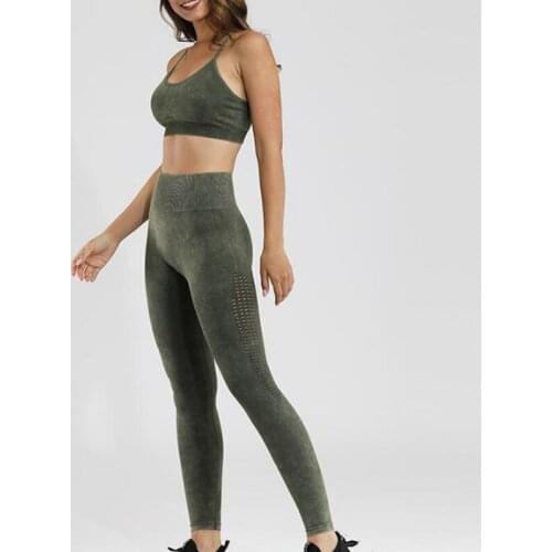 2PCS Seamless Yoga Suits Women Gym Fitness Clothing High Waist Frosted Cowboy Leggings Bra Yoga Sets Training Sportswear