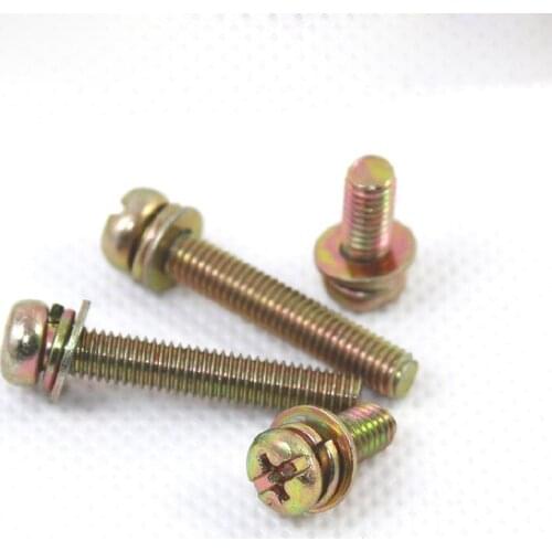 30pcs M4 Color-plated zinc iron Phil-Slot screw Round head nickel plated three combination screws bolts 6mm-16mm length