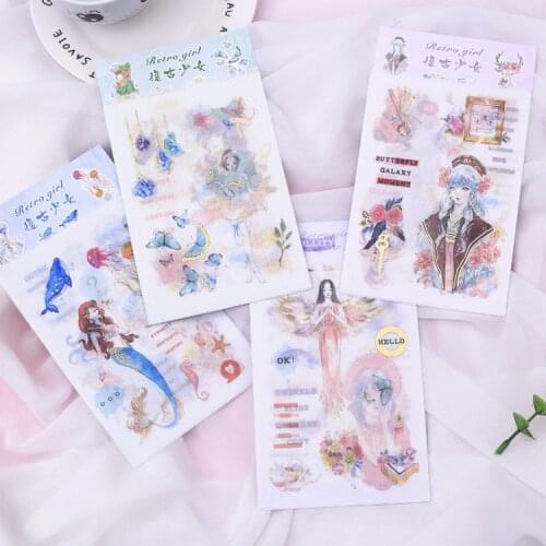 4 pcs/pack Retro Girl Cartoon Decorative Stationery Stickers Scrapbooking DIY Diary Album Stick Label