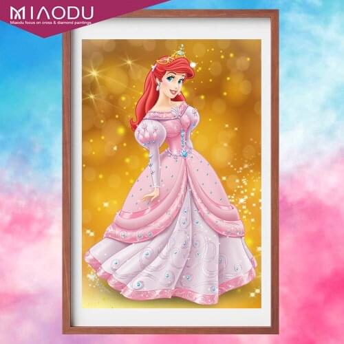 Disney Princess Diamond Painting 5D DIY Cartoon Mermaid Ariel Mosaic Diamond Embroidery Hobby Round Drill Home Mural Decor