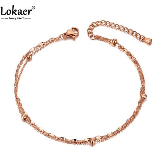 Lokaer Trendy Double Layer Chain & Link Anklet For Women Barefoot Sandals Bracelet Anklets Foot Gothic Boho Jewelry Gift A20002