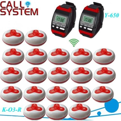 1 Set Wireless Call Calling System Waiter Server Paging Service System 2 Watch Receiver + 20 Calling Buttons, DHL/EMS