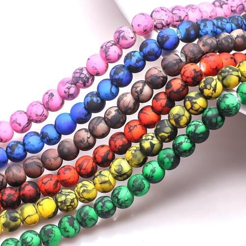50Pcs Glass Beads Colorful 8mm Neon Matte Round Ball Spacer Beads For Jewelry Making DIY Jewelry Accessories For Handicrafts
