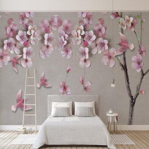 Decorative wallpaper Chinese style peach flower relief TV background wall