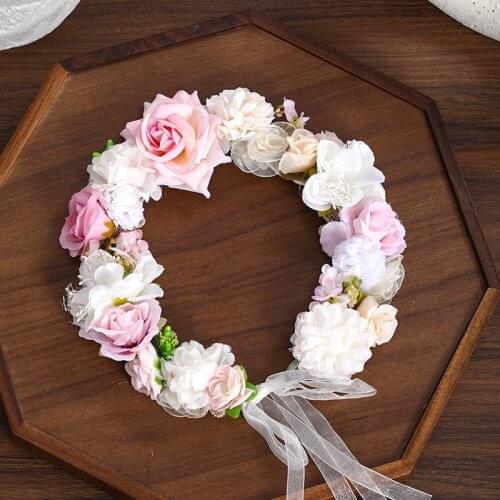 Design Artificial Flower Head Wreath Bride Women Flower Crown Hair Band Wedding Floral Headband Garland Girls Hair Accessorie