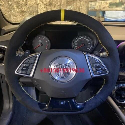 For Chevrolet Camaro DIY Hand Sewn Black Suede Car Steering Wheel Cover Accessories