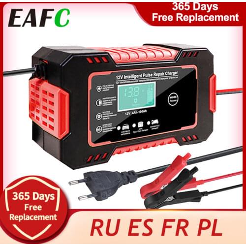 EAFC Full Automatic Car Battery Charger 12V Digital Display Battery Charger Power Puls Repair Chargers Wet Dry Lead Acid
