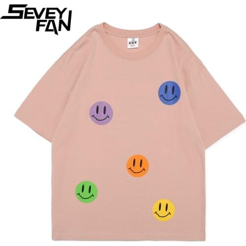 SEVEYFAN Cartoon Face Printed T Shirts Mens Hip Hop Tees Short Sleeve Cotton Tops for Male