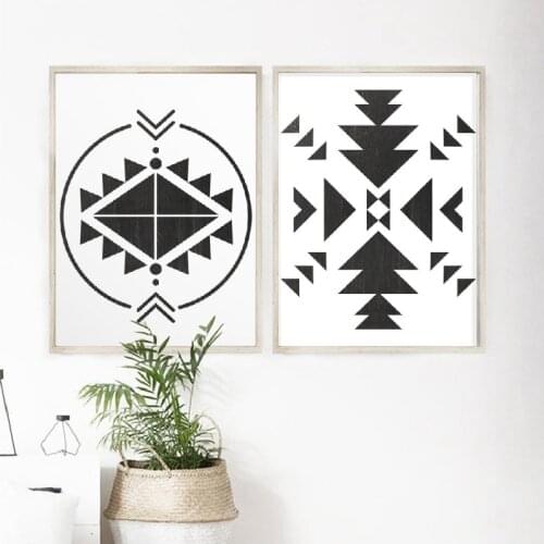 Black White Aztec Pattern Print Tribal Aztec Decor Tribal Wall Art Aztec Motif Canvas Painting Rustic Wall Picture Home Decor