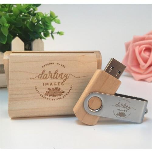 Maple Natural Wooden Box with wooden usb part metal clip usb 3.0 memory flash stick pen drive (Over 15 pcs,.free logo)