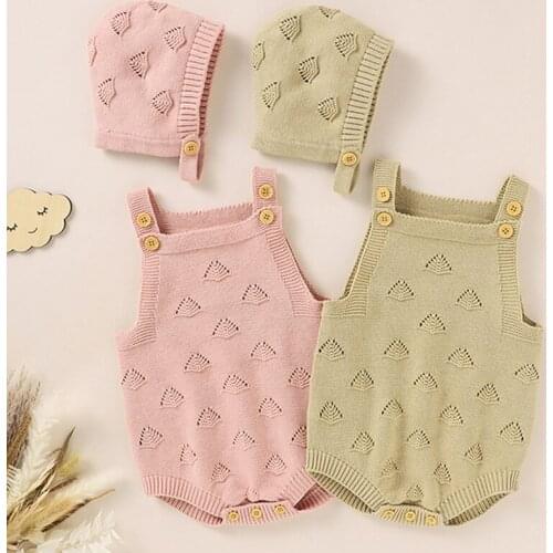 Infant Kids Baby Boy Girl Hollow Out Sleeveless Braces Jumpsuit Newborn Baby Boy Girl Rompers + Hat Baby Clothes Rompers
