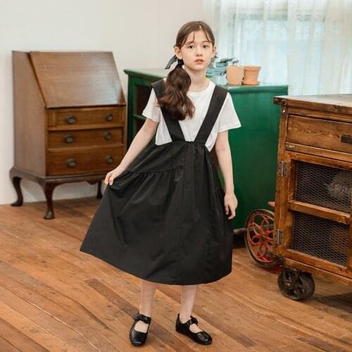 Girl Clothes Sets 2021 Summer Children Tops Tees + Suspender Dress 2 Pcs Set 4 6 8 10 12 14 Years Boutique Girls Clothing Suit