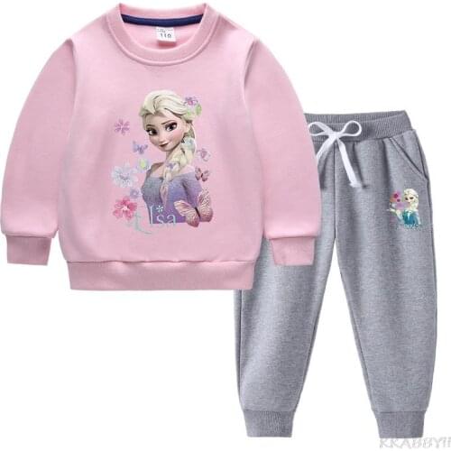 Dinsey Cartoon Boy Girl Clothes Set Children Hooded Sweatshirts+Pant Casual Sport Suit Kids Tracksuit Outfits