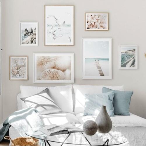 Flying Seagulls Seashell Mushroom Cliffs Ocean Jetty Wall Art Prints Canvas Painting Nordic Poster Decor Picture For Living Room