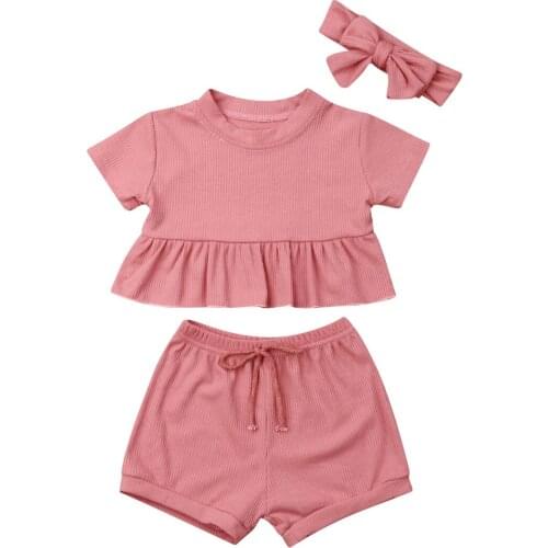 Toddler girl summer clothes Kids Toddler Boy Girl Summer Clothes Ruffle Tops Shorts 3PCS Outfits Set Sunsuit