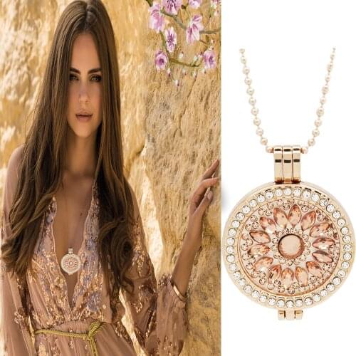 Fashion My Coin Necklace Pendant Jewelry Rose Gold Bling Champagne Crystal Alloy Long Necklace Interchangeable for Women CN-0079