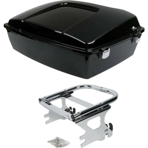 Motorcycle Black Chopped Pack Trunk & Rack For Harley Touring Tour Pack Road Glide Street Glide Road King FLHT 97-08
