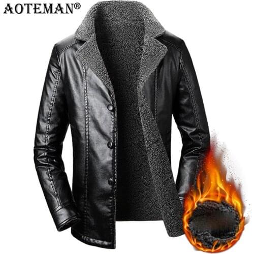 Men Winter Jackets PU Leather Fleece Coats Male Warm Parkas Thick Outwear Windbreaker Mens Clothing Solid Business Jacket LM242