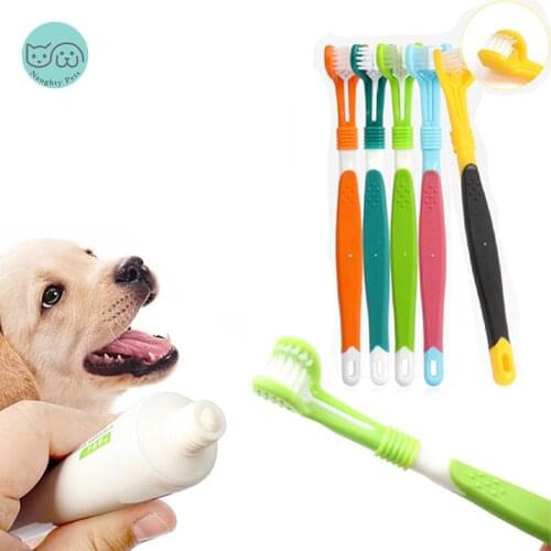 Soft Dog Toothbrush Three Sided Tooth Teeth Cleaning Brush Bad Breath Tartar Dental Care Tools For Dogs Cats Pet Supplies