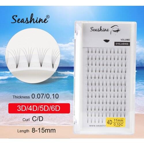 Seashine Eyelash Extensions 8-18mm Russian Volume Lashes Fans 3D 10D Short Stem 0.05mm Thickness Premade Fans Volume Lashes